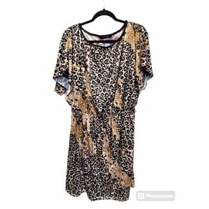 2X Animal Print Short Sleeve String Tie Midi Dress